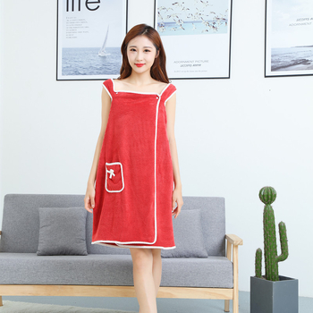 Korallfliisist naiste vanniseelik, pehme, paks, imav, armas lipsuga taskuga kantav rihmaga vannirätik, rannarätik hulgimüügist