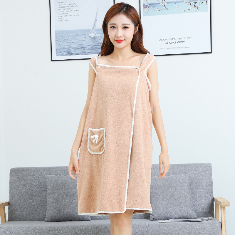 Korallfliisist naiste vanniseelik, pehme, paks, imav, armas lipsuga taskuga kantav rihmaga vannirätik, rannarätik hulgimüügist