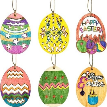 Великденски дървени висящи орнаменти, недовършени дървени нарязани яйца, детски занаяти, „Направи си сам“ дървени висящи декорации за парти