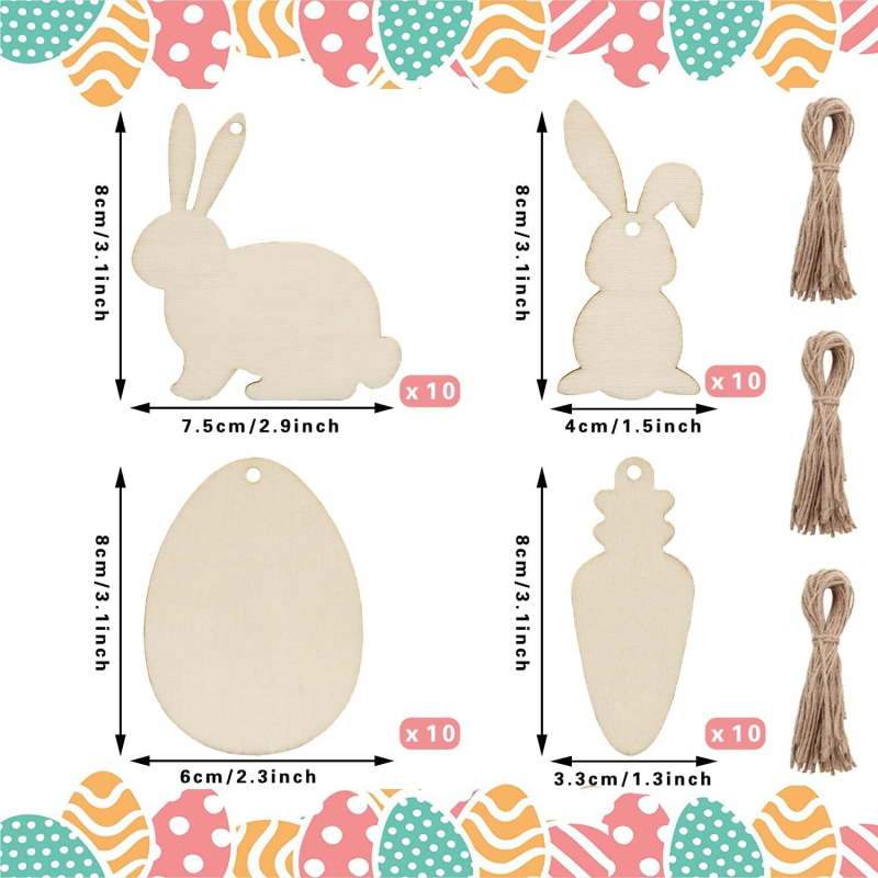 Великденски дървени висящи орнаменти, недовършени дървени нарязани яйца, детски занаяти, „Направи си сам“ дървени висящи декорации за парти