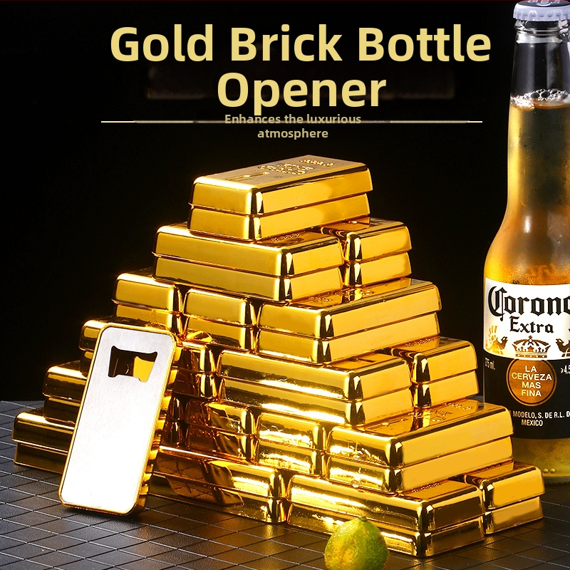 Domácnosť ABS nehrdzavejúca oceľ simulácia zlatá tehla zlatá tehla otvárač na pivo magnet dekorácia nálepka na chladničku kuchynský štartér na víno