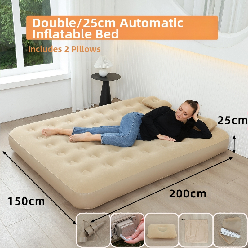Трансграничен нов външен надуваем матрак от флокиращо PVC надуваемо легло с вградена помпа, единичен и двоен автоматичен надуваем матрак