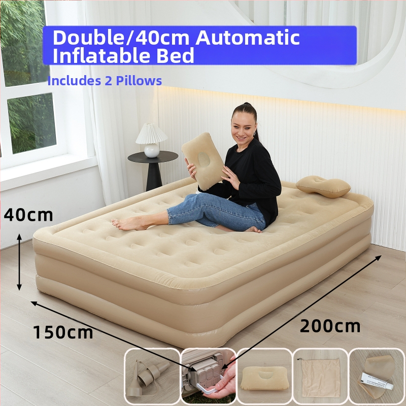 Трансграничен нов външен надуваем матрак от флокиращо PVC надуваемо легло с вградена помпа, единичен и двоен автоматичен надуваем матрак