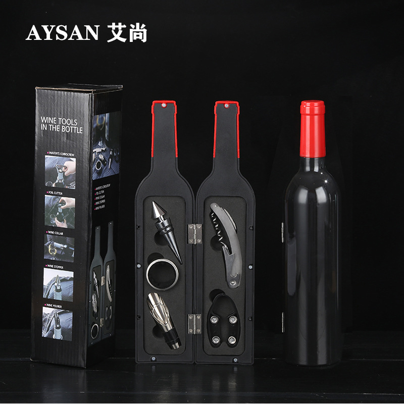 Deschizător de sticle de vin, costum, sticlă de vin, pahar de vin, deschizător de sticle de vin, set de cinci piese, deschizător de sticle de vin