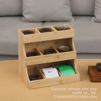 Stalak za pohranu šalica čaja s tri sloja, kućanski stolni stalak od bambusa, višeslojni stalak za pohranu, vertikalna kutija za pohranu, stalak za čaj