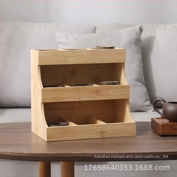 Stalak za pohranu šalica čaja s tri sloja, kućanski stolni stalak od bambusa, višeslojni stalak za pohranu, vertikalna kutija za pohranu, stalak za čaj