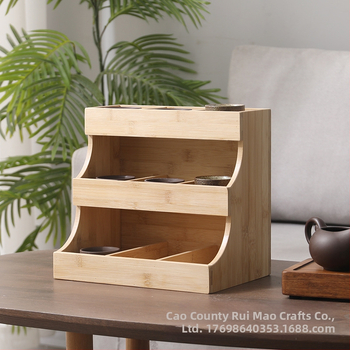 Stalak za pohranu šalica čaja s tri sloja, kućanski stolni stalak od bambusa, višeslojni stalak za pohranu, vertikalna kutija za pohranu, stalak za čaj
