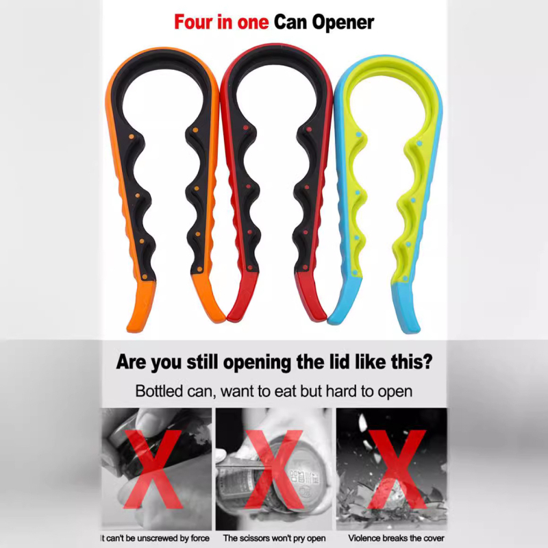 Фабрична търговия на едро с многофункционална отварачка за бутилки с четири позиции, неплъзгаща се отварачка за капаци, четирипозиционна отварачка за консерви, отварачка за капаци с въртящ се капак