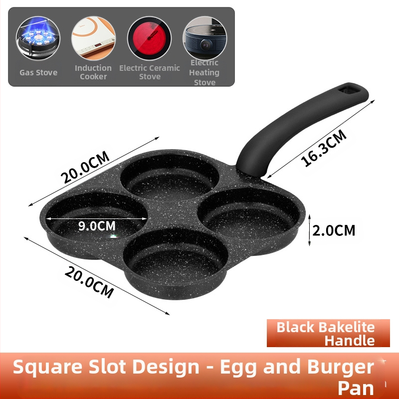 Ketaus keturių skylių kiaušinių kepimo puodas artefaktų gamybos sluoksniuotos koldūnai gilinti kiaušinių mėsainių aparato formos buitinis nepridegantis puodas