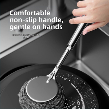 Nerūsējošā tērauda katlu birste virtuves speciālajai trauku mazgāšanas birstei no tērauda stiepļu lodīšu birste ar garu rokturi trauku mazgāšanas tīrīšanas birste birste birste poda artefakts nenomet zīdu