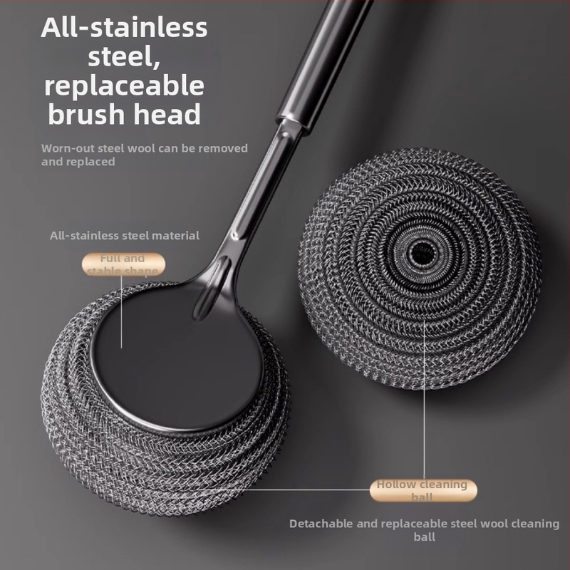 Nerūsējošā tērauda katlu birste virtuves speciālajai trauku mazgāšanas birstei no tērauda stiepļu lodīšu birste ar garu rokturi trauku mazgāšanas tīrīšanas birste birste birste poda artefakts nenomet zīdu