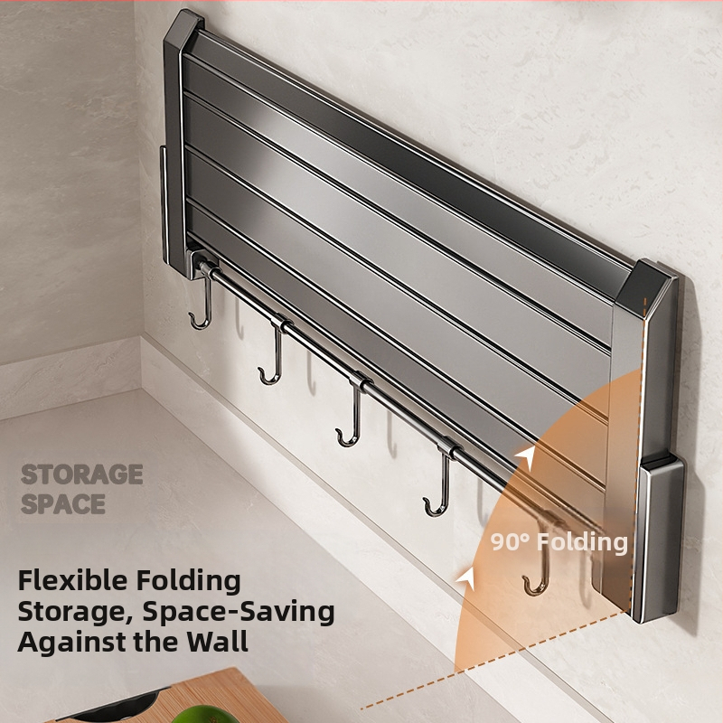 ♤ Кухненска поставка за съхранение, поставка за дъска за рязане, многофункционална сгъваема стенен стелаж без пробиване, поставка за капак на тенджера и подправки, поставка за купи