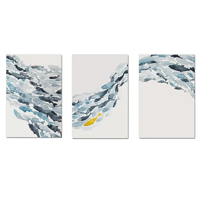 Риба Пътуване, за да печелите пари Тройна безрамкова сърцевина Северен стил Хол Диван Фон Висяща картина Ниша Светлина Луксозна Разширена Декоративна Живопис