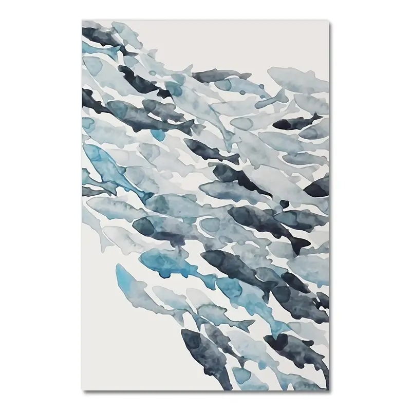 Риба Пътуване, за да печелите пари Тройна безрамкова сърцевина Северен стил Хол Диван Фон Висяща картина Ниша Светлина Луксозна Разширена Декоративна Живопис