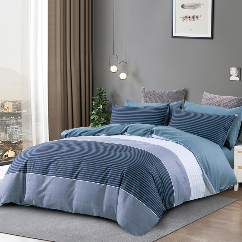 Grynos medvilnės keturių dalių patalynė studentų bendrabučio paklodė antklodės užvalkalas iš grynos medvilnės, paprastas, odai draugiškas, naujas, margintas antklodės užvalkalas, dvigubas