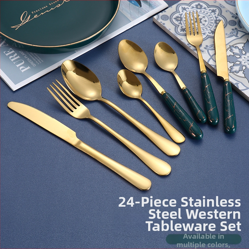 Tarpvalstybinė elektroninės prekybos nerūdijančio plieno kepsnių peilių ir šakučių rinkinys, europietiško stiliaus buitinis vakarietiško restorano stalo įrankių rinkinys, peilis, šakutė ir šaukštas, keturių dalių rinkinys