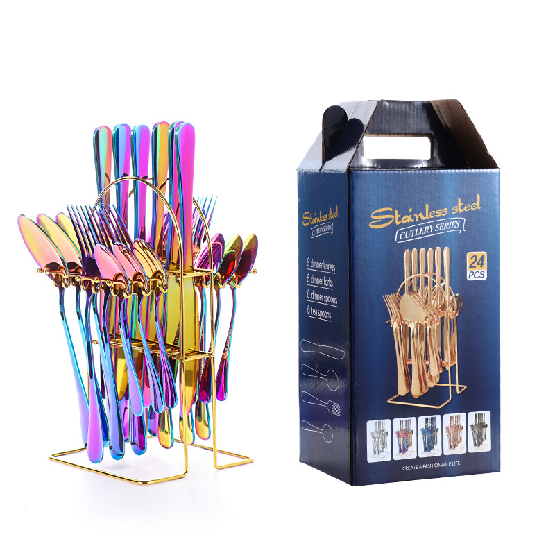 Tarpvalstybinė elektroninės prekybos nerūdijančio plieno kepsnių peilių ir šakučių rinkinys, europietiško stiliaus buitinis vakarietiško restorano stalo įrankių rinkinys, peilis, šakutė ir šaukštas, keturių dalių rinkinys