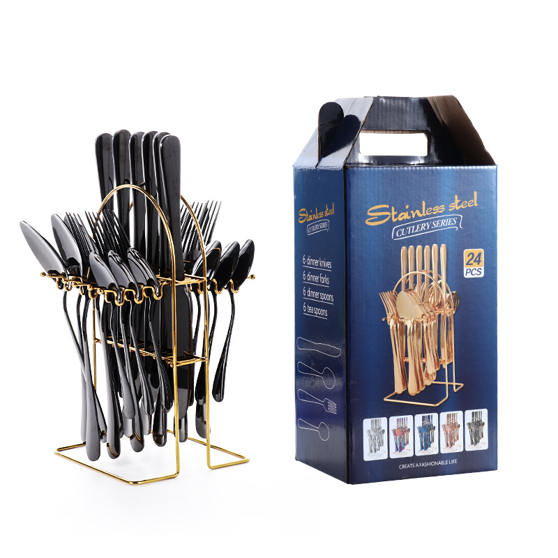 Tarpvalstybinė elektroninės prekybos nerūdijančio plieno kepsnių peilių ir šakučių rinkinys, europietiško stiliaus buitinis vakarietiško restorano stalo įrankių rinkinys, peilis, šakutė ir šaukštas, keturių dalių rinkinys
