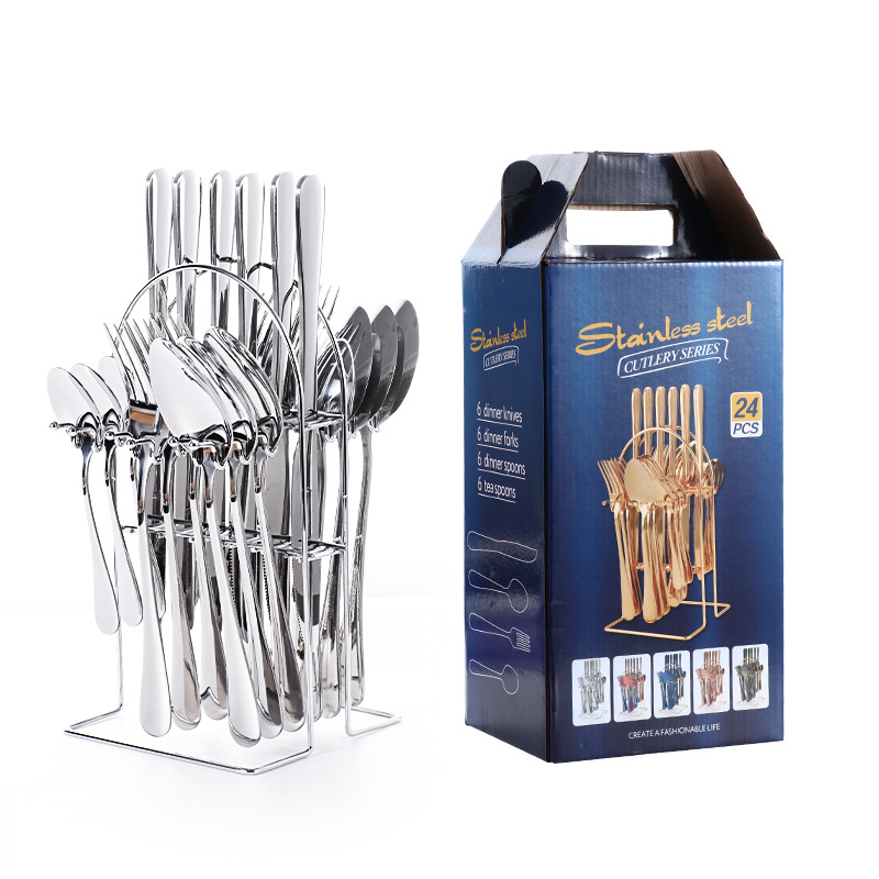Tarpvalstybinė elektroninės prekybos nerūdijančio plieno kepsnių peilių ir šakučių rinkinys, europietiško stiliaus buitinis vakarietiško restorano stalo įrankių rinkinys, peilis, šakutė ir šaukštas, keturių dalių rinkinys