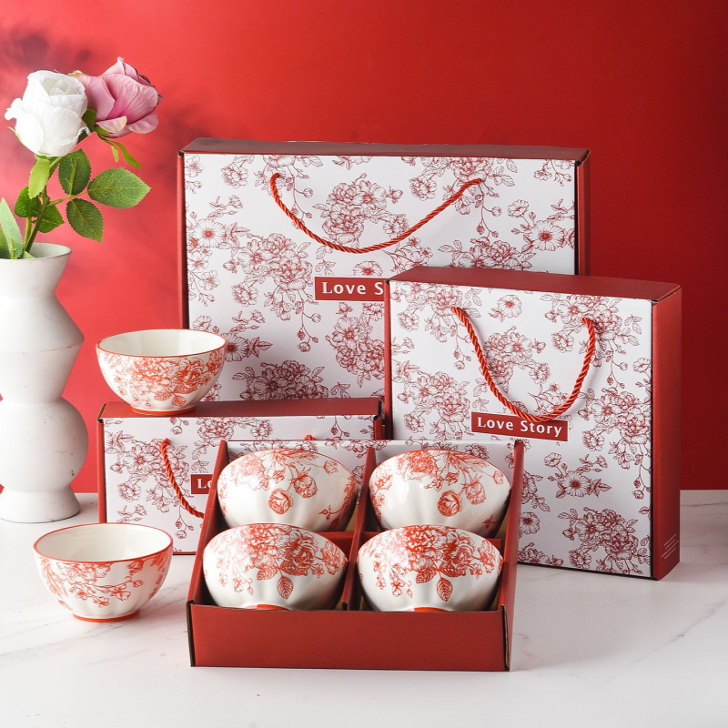 Kinkekausside komplekt Camellia keraamiliste lauanõude komplekt kauss kinkekarbi komplekt müügiks avamiskingitus kaasnev kinkekauss söögipulkade komplekt kauss