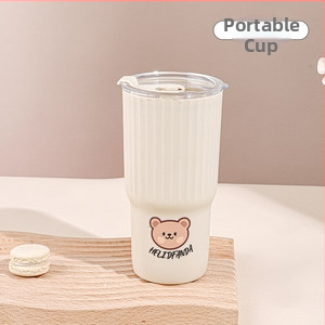 Grynasis raudonas kavos pienas arbata sultys pienas nešiojamas geriamasis puodelis studentas kūrybingas plastikinis dvigubas geriamojo šiaudelio puodelis vanduo Puodelis