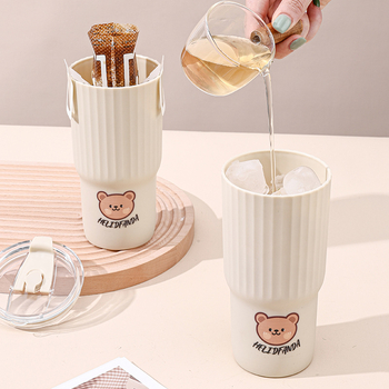 Grynasis raudonas kavos pienas arbata sultys pienas nešiojamas geriamasis puodelis studentas kūrybingas plastikinis dvigubas geriamojo šiaudelio puodelis vanduo Puodelis