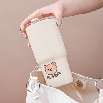 Grynasis raudonas kavos pienas arbata sultys pienas nešiojamas geriamasis puodelis studentas kūrybingas plastikinis dvigubas geriamojo šiaudelio puodelis vanduo Puodelis