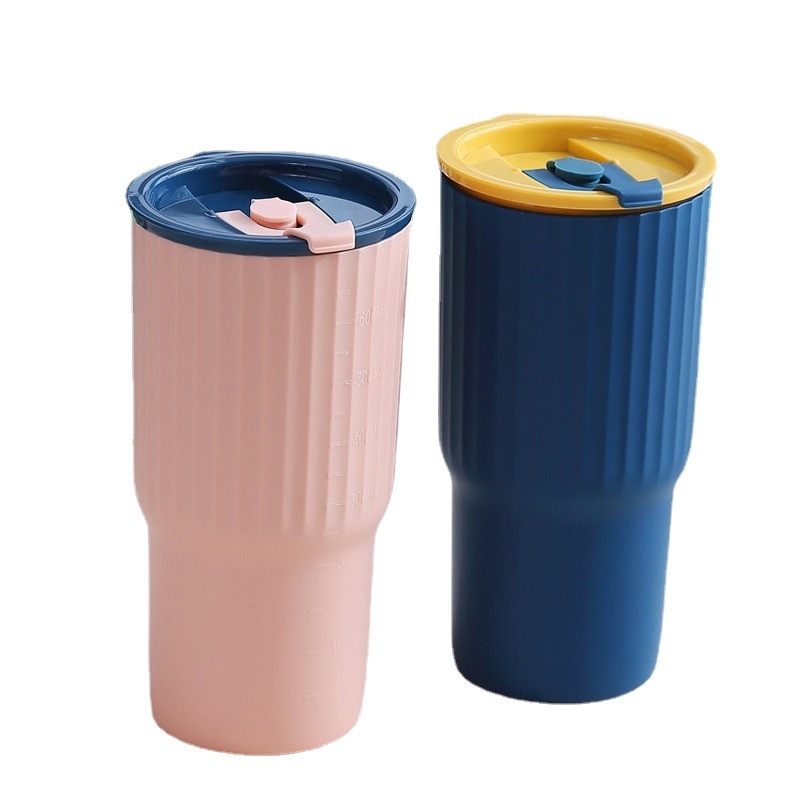 Grynasis raudonas kavos pienas arbata sultys pienas nešiojamas geriamasis puodelis studentas kūrybingas plastikinis dvigubas geriamojo šiaudelio puodelis vanduo Puodelis