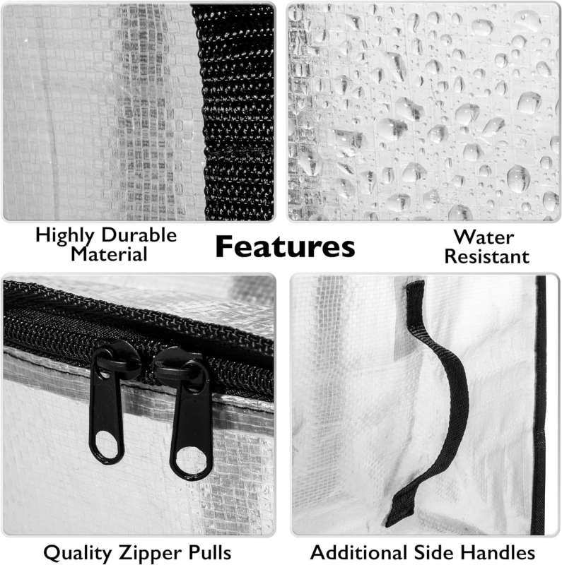 În stoc, geantă de mutat transparentă din PP țesută, impermeabilă, din plastic, pentru depozitare, geantă de ambalare, geantă de mare capacitate, geantă de ambalare