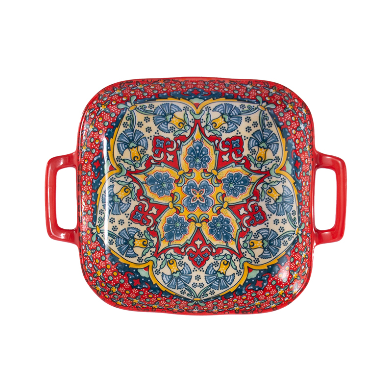 Bohemiška binauralinė kvadratinė keraminė lėkštė, kūrybingas buitinis indų tinklas, garsenybių vaisių Psta lėkštė, orkaitė, mikrobangų krosnelė