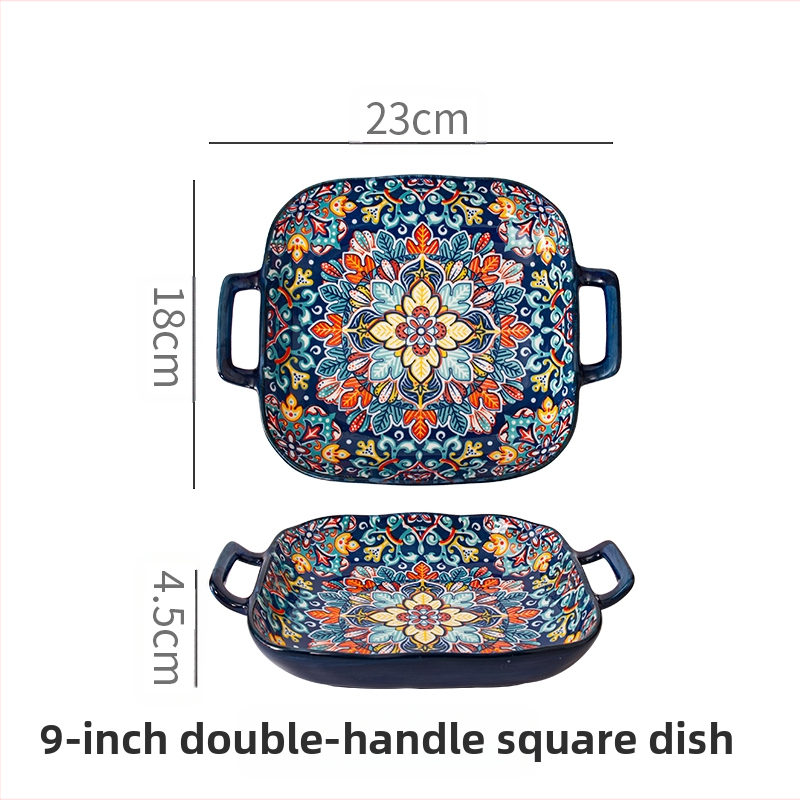 Bohemiška binauralinė kvadratinė keraminė lėkštė, kūrybingas buitinis indų tinklas, garsenybių vaisių Psta lėkštė, orkaitė, mikrobangų krosnelė