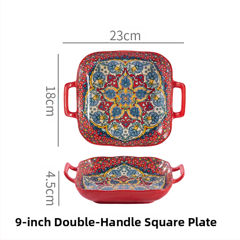 Bohemiška binauralinė kvadratinė keraminė lėkštė, kūrybingas buitinis indų tinklas, garsenybių vaisių Psta lėkštė, orkaitė, mikrobangų krosnelė