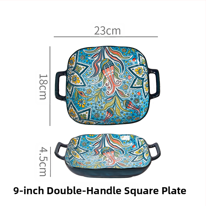 Bohemiška binauralinė kvadratinė keraminė lėkštė, kūrybingas buitinis indų tinklas, garsenybių vaisių Psta lėkštė, orkaitė, mikrobangų krosnelė