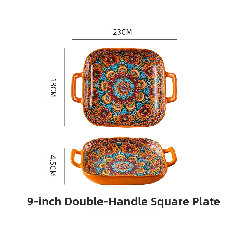 Bohemiška binauralinė kvadratinė keraminė lėkštė, kūrybingas buitinis indų tinklas, garsenybių vaisių Psta lėkštė, orkaitė, mikrobangų krosnelė