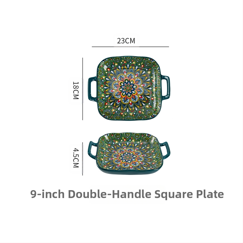 Bohemiška binauralinė kvadratinė keraminė lėkštė, kūrybingas buitinis indų tinklas, garsenybių vaisių Psta lėkštė, orkaitė, mikrobangų krosnelė