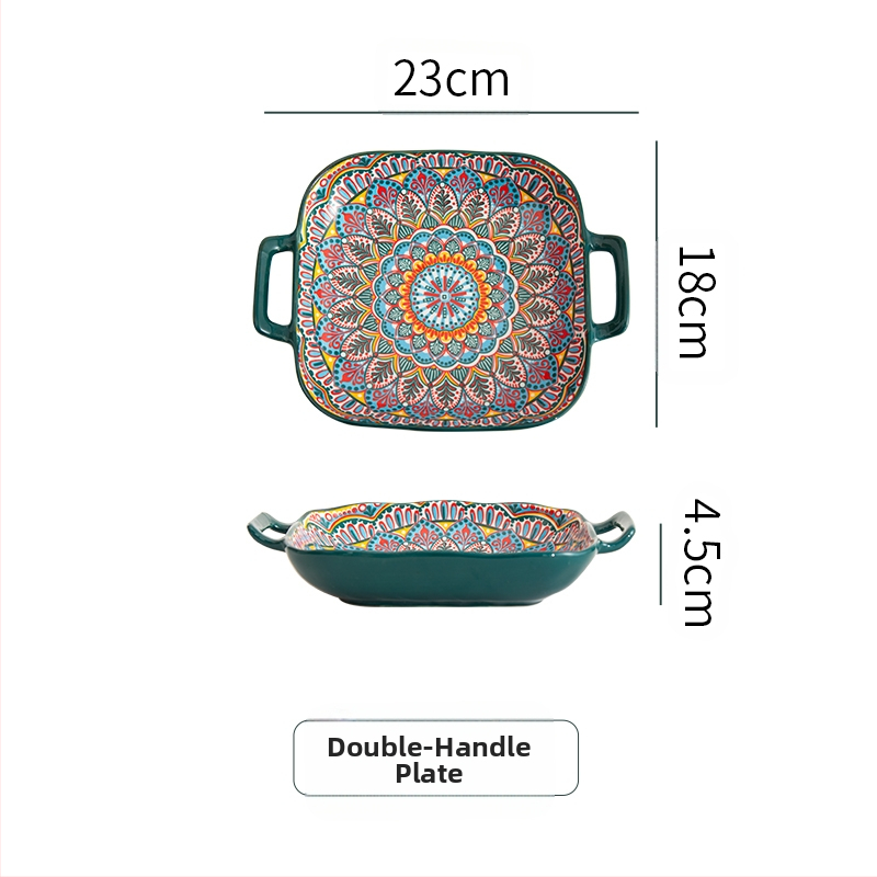 Bohemiška binauralinė kvadratinė keraminė lėkštė, kūrybingas buitinis indų tinklas, garsenybių vaisių Psta lėkštė, orkaitė, mikrobangų krosnelė