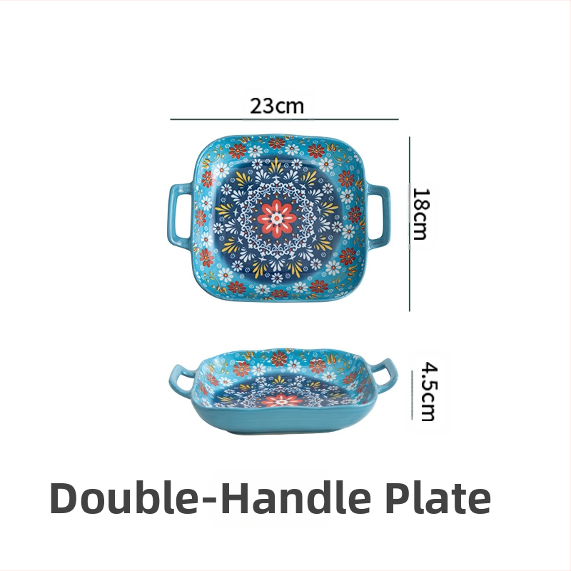 Bohemiška binauralinė kvadratinė keraminė lėkštė, kūrybingas buitinis indų tinklas, garsenybių vaisių Psta lėkštė, orkaitė, mikrobangų krosnelė