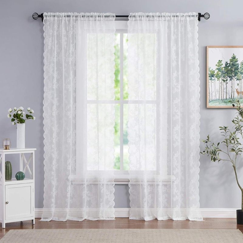 Gamintojas pilnas poliesterio nėrinių langų ekranas nėrinių užuolaidų langų ekrano audinys vandens bangų iškirptas šviesą praleidžianti užuolaida