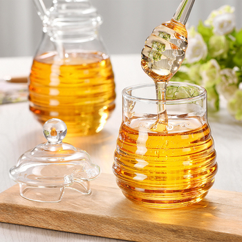 Ιαπωνικό γυάλινο βάζο μελιού με αναδευτήρα, δημιουργικό διαφανές εξαιρετικό μπουκάλι μελιού οικιακής χρήσης με καπάκι, απλό μπουκάλι μαρμελάδας