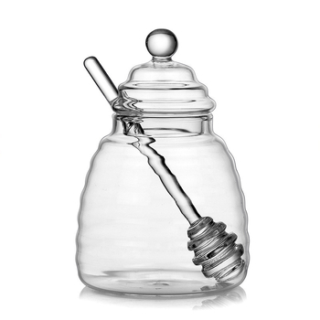 Ιαπωνικό γυάλινο βάζο μελιού με αναδευτήρα, δημιουργικό διαφανές εξαιρετικό μπουκάλι μελιού οικιακής χρήσης με καπάκι, απλό μπουκάλι μαρμελάδας