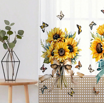 2 vnt. saulėgrąžų puokštės drugelio AB gabalo marlės užuolaidos miegamojo vonios kambario langų dekoracija