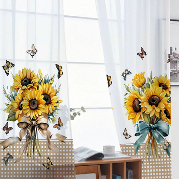 2 vnt. saulėgrąžų puokštės drugelio AB gabalo marlės užuolaidos miegamojo vonios kambario langų dekoracija