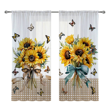 2 vnt. saulėgrąžų puokštės drugelio AB gabalo marlės užuolaidos miegamojo vonios kambario langų dekoracija