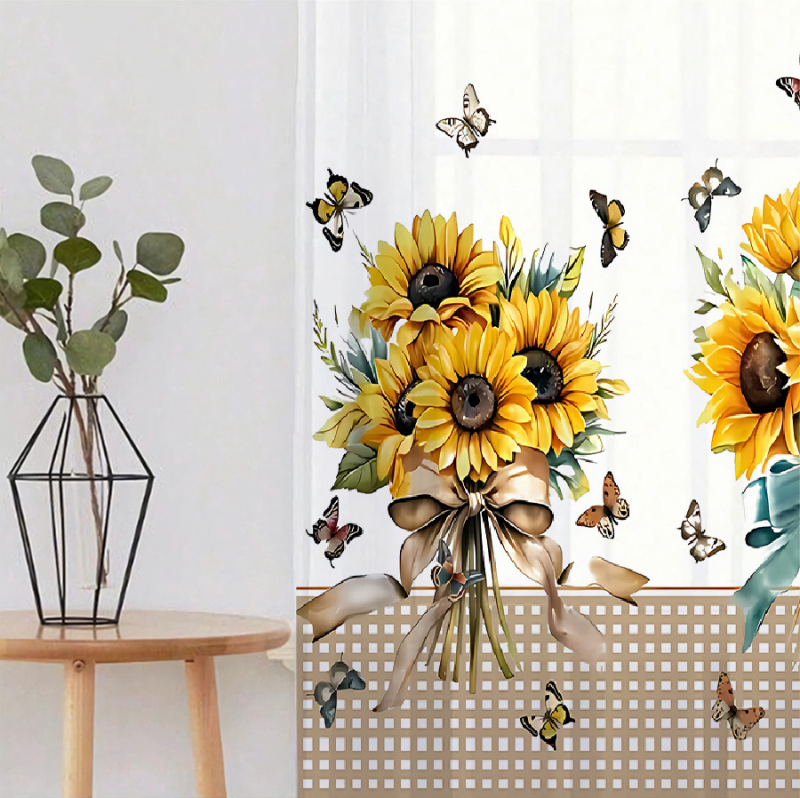 2 vnt. saulėgrąžų puokštės drugelio AB gabalo marlės užuolaidos miegamojo vonios kambario langų dekoracija