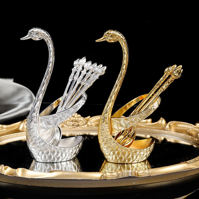 Lingură de cafea mică, lingură creativă europeană din metal, lingură de lebădă, desert de uz casnic, gustare, ornamente decorative populare