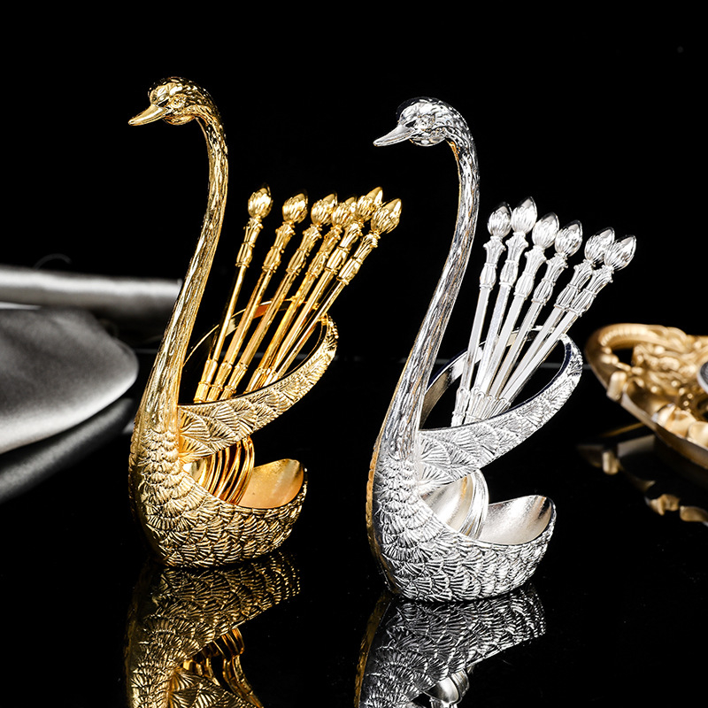 Европейски креативни метални занаяти, лебедова лъжица, домакинска десертна закуска, популярна кафена малка лъжичка, декоративни орнаменти