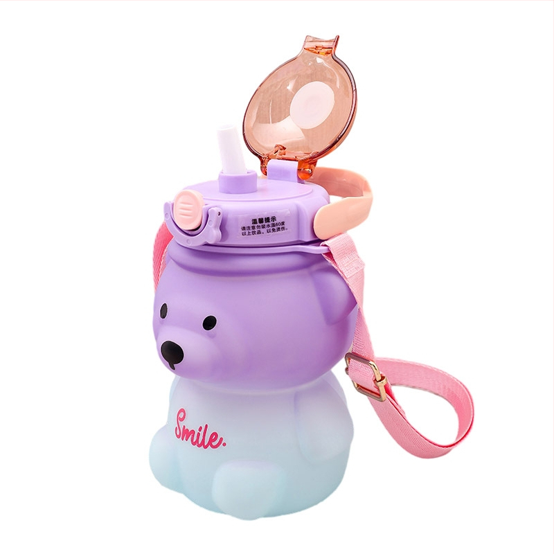 Детска висококачествена чаша за мече, сладка студентска чаша 1L, чаша за пиене с каишка, голяма вместимост, градиентна пластмасова чаша за вода