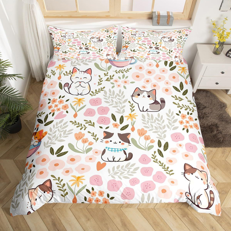 Tarpvalstybinis kačių gėlių rašto patalynės kostiumas, kvėpuojantis ir patogus miegamojo kambario dekoravimas „Amazon“