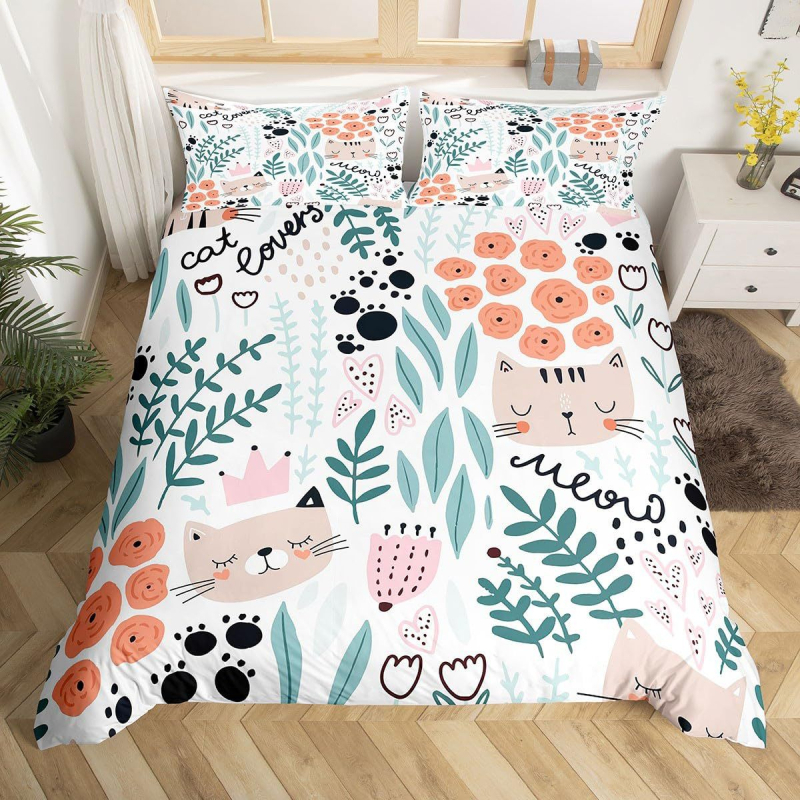 Tarpvalstybinis kačių gėlių rašto patalynės kostiumas, kvėpuojantis ir patogus miegamojo kambario dekoravimas „Amazon“