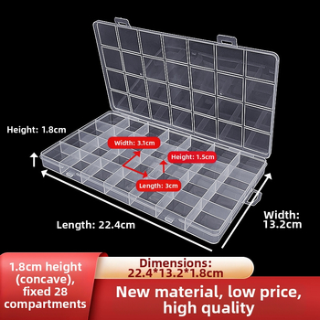 1,8 aukščio fiksuota 28 grotelių permatoma pp plastikinė dėžutė elektroninių komponentų pakavimo dėžutė stalviršio daiktadėžė su dangčiu